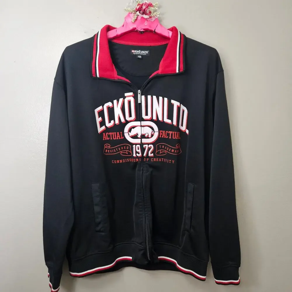 Ecko Unltd Black/Red Track Jacket Mens XXL Rhino Streetwear Y2K Sk8tr Bloccore